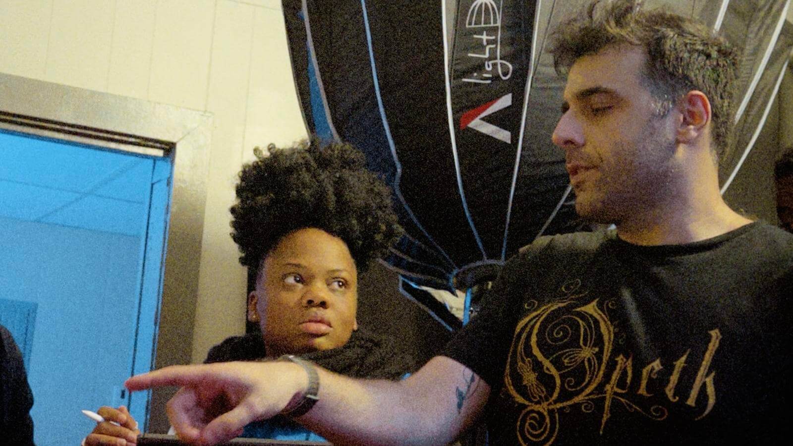 Assistant Professor Shahriar Shafiani and MFA Film Student Kanisha Justilien on set