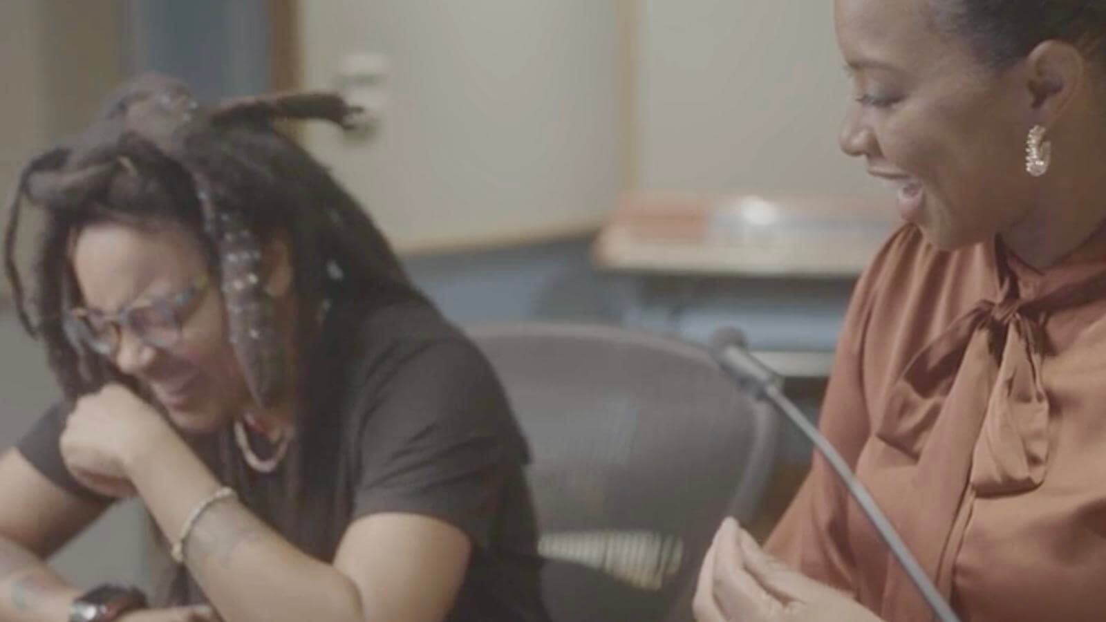 HU faculty carolyn malachi with audio student in studio