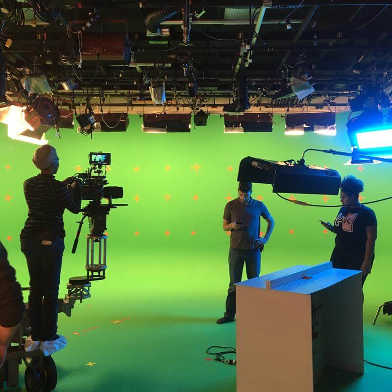 HU MFA Film students in production with green screen