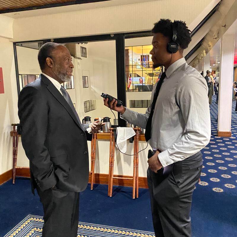 HU student interviews subject with recording device