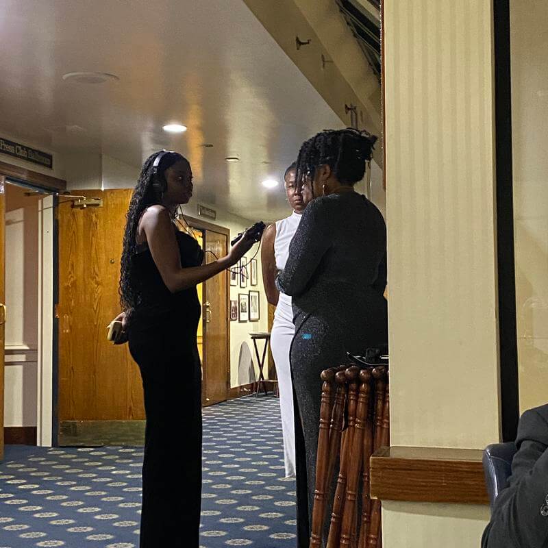 HU student records interview in hallway