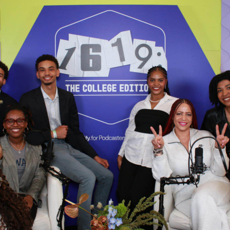 Professor Nikole Hannah Jones with her students at the 1619: The College Edition listening party hosted by Spotify