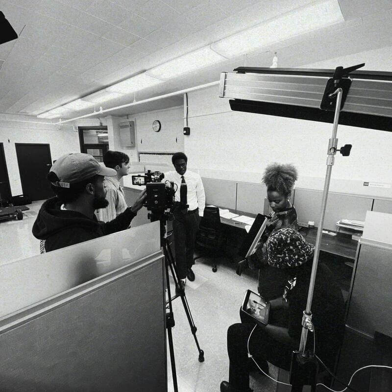 HU students in production black and white