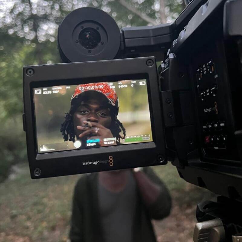 HU Student on camera monitor from undergraduate student thesis production