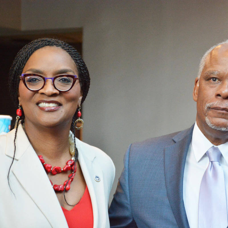 Dean Lawson-Borders stands with Stanley Nelson at 2017 Paul Robeson Student Awards