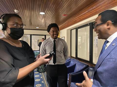 HU audio production student records interview with President Vincent