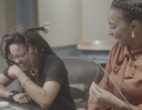 HU faculty carolyn malachi with audio student in studio